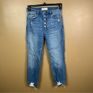 Abercrombie & Fitch Ultra High Rise Ankle Straight Leg Distressed Jeans Sz 27/4R